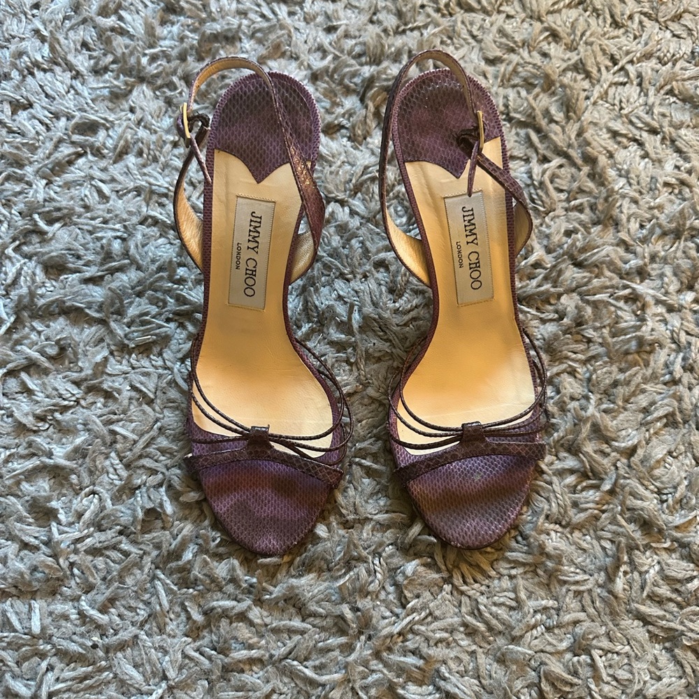 Jimmy Choo purple snake skin sandal heels